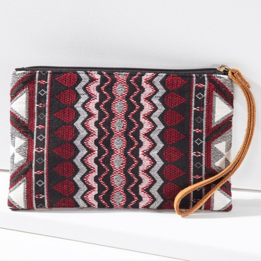 Handmade Hand Beaded Wristlet Clutch - Ethnic Inspired Design - Dyed Fine Cotton - Picture 3 of 6